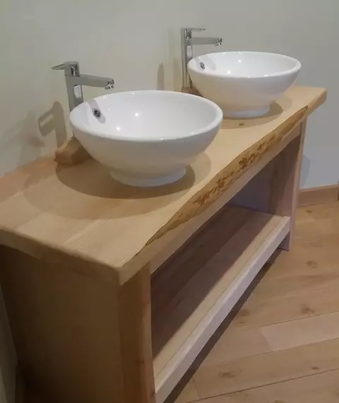 meuble de salle de bain avec bois avec double vasque